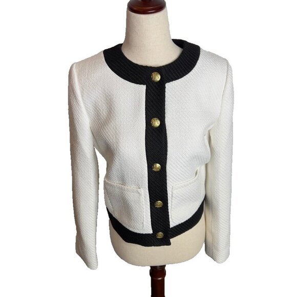 J.Crew $228 Ivory and Black Tweed Jacket Size 10 BS928 - Picture 1 of 9